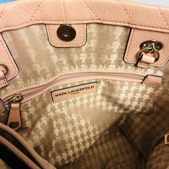 Karl Lagerfeld Paris Pink Quilted Leather Large Shoulder Tote - Picture 6 of 13